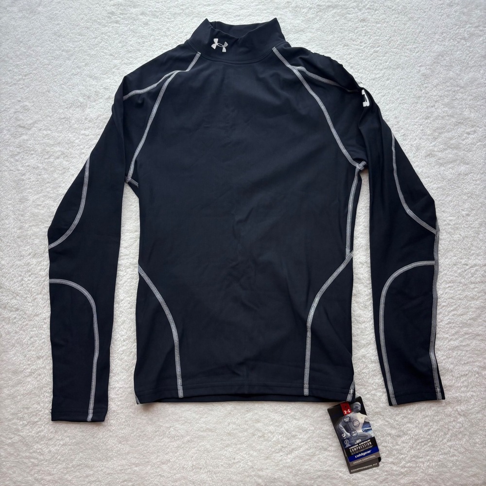 Under Armour Mens ColdGear Compression Mock Neck Long Sleeve Shirt Black Large